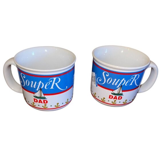 Souper Dad Ceramic Mug By Papel Freelance Nautical Anchor Design 12 Oz White & B - Picture 1 of 7